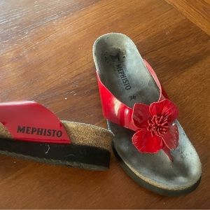 Mephisto Patent Leather Red Flower Sandals  EU 36